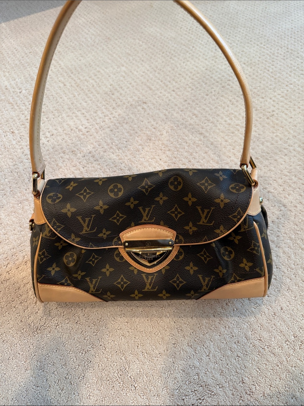 Louis Vuitton Beverly Monogram Shoulder Bag in Brown and Tan with Gold Hardware